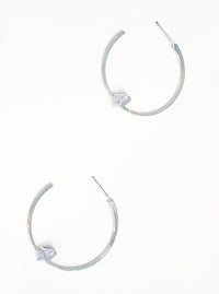 Lightweight earrings Silver hoops Solitaire crystal accent Length : 1 1/2"