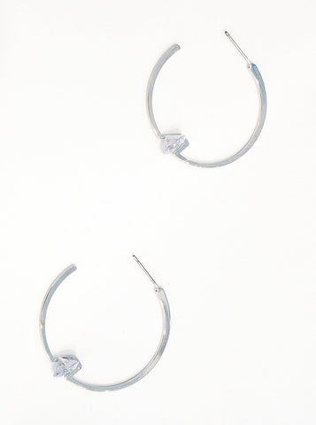 Lightweight earrings Silver hoops Solitaire crystal accent Length : 1 1/2"